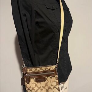 Coach Signature Brown and Tan Crossbody Bag